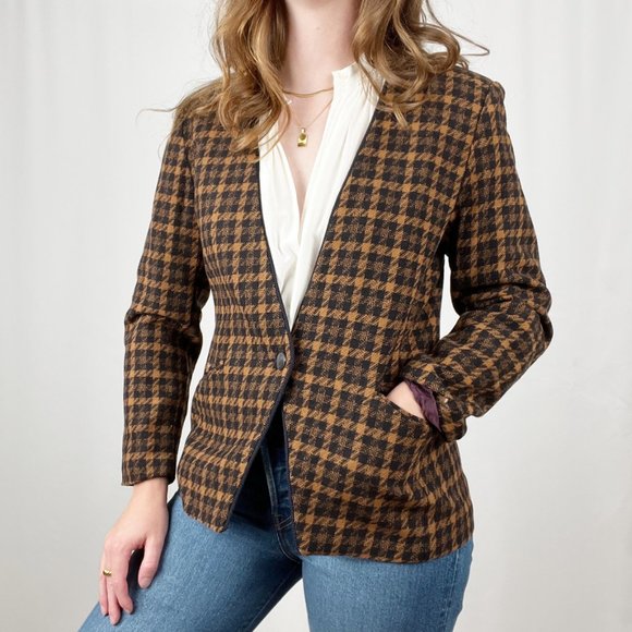 Vintage Union Made Oversized Wool Houndstooth Tweed Knit Plaid Blazer Suit Coat - Picture 10 of 10